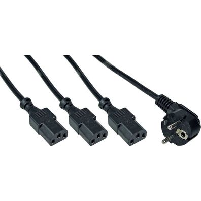 InLine® Netz-Y-Kabel, 1x Schutzkontaktstecker zu 3x Kaltgerätestecker, 1m, schwa