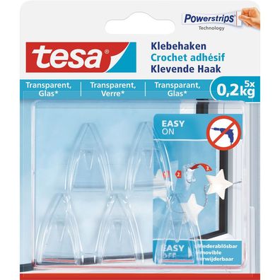 tesa Klebehaken5 Stückfür transparente Oberflächen und Glasbis zu 0,2kg pro