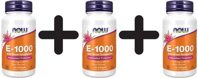 3 x Vitamin E-1000, Natural (Mixed Tocopherols) - 50 softgels