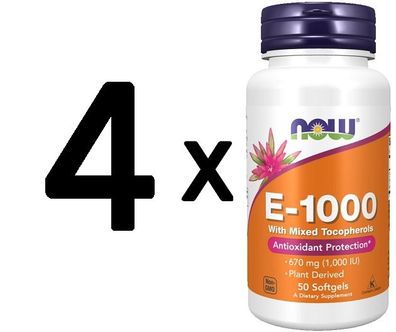 4 x Vitamin E-1000, Natural (Mixed Tocopherols) - 50 softgels