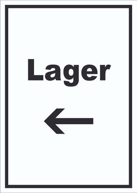 Lager Schild mit Text und Richtungspfeil links Storage Warenlager hochkant