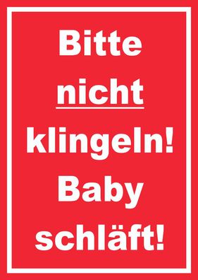 Bitte nicht klingeln Baby schläft Schild mit Text hochkant rot-weiss