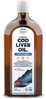Norwegian Cod Liver Oil, 1000mg Omega 3 (Lemon) - 500 ml