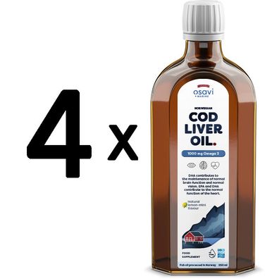 4 x Osavi Norwegian Cod Liver Oil, 1000mg Omega 3 (Lemon-Mint) - 250 ml