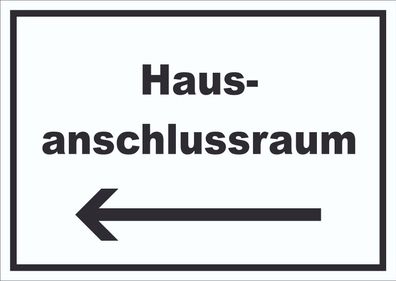 Hausanschlussraum Schild mit Text und Richtungspfeil links HAR waagerecht