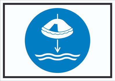 Rettungsfloß fieren beim Aussetzvorgang Symbol Schild