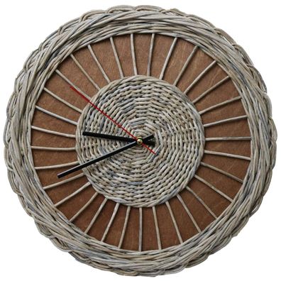 Holz4Home Rattan-Wanduhr Weave Rund Eichenholz