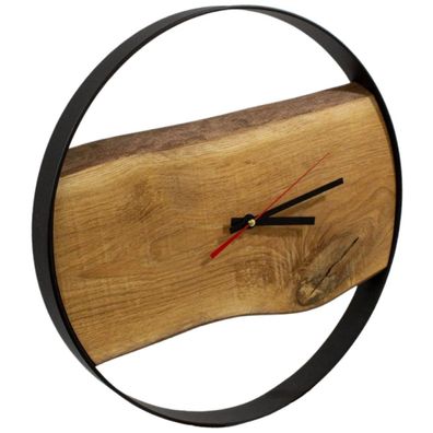 Holz4Home Wanduhr Rund Eiche mit Stahlrahmen 3 Größen