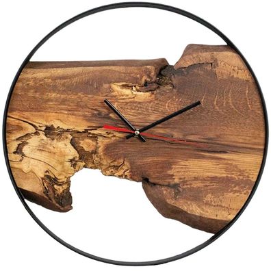 Holz4Home Wanduhr Artwork Rund Eiche mit Stahlrahmen