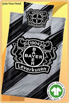 Bettwäsche Bayer 04 Leverkusen Schwarz Grau BIO Löwen Logo Gr. 135x200cm NEU