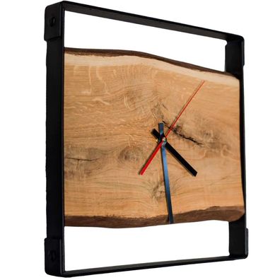 Holz4Home Wanduhr Quadratisch Eiche mit Stahlrahmen