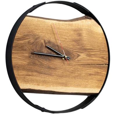 Holz4Home Wanduhr Vintage Rund Eiche mit Stahlrahmen