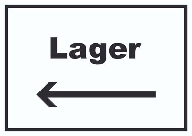 Lager Schild mit Text und Richtungspfeil links Storage Warenlager waagerecht