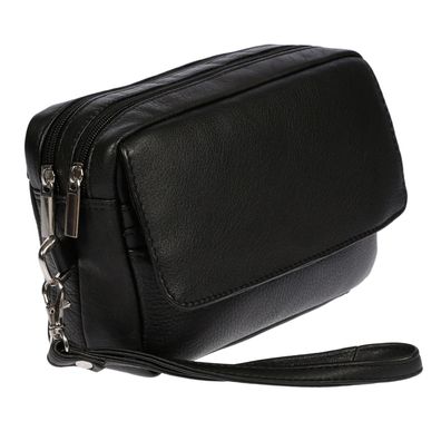 Herren echt butterweisches Leder Handgelenktasche Herrentasche Tasche Schwarz