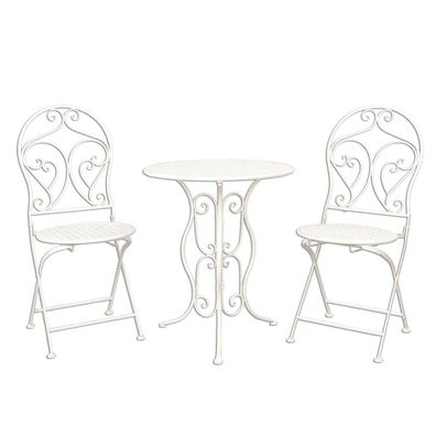 Clayre & Eef Bistro-Set Bistrotisch Bistrostuhl 3-Teilig Ø 60x70 Beige Eisen