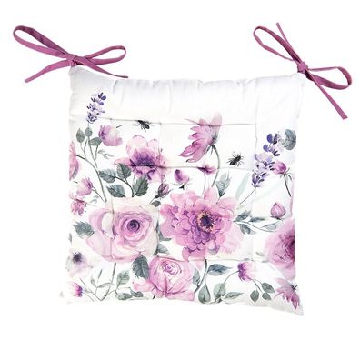 Clayre & Eef Stuhlkissen Schaumstoff 40x40 cm Weiß Violett Baumwolle Quadrat Rosen