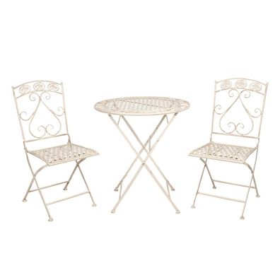 Clayre & Eef Bistro-Set Bistrotisch Bistrostuhl 3-Teilig Ø 70x76 cm Weiß Eisen