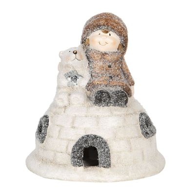 Clayre & Eef Figur Iglu 14x14x16 cm Weiß Braun Terrakotta (Gr. 14x14x16 cm)
