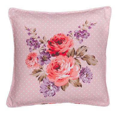 Clayre & Eef Kissenbezug 40x40 cm Rosa Violett Baumwolle Quadrat Rosen (Gr. 40x40 cm)