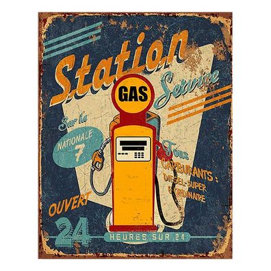 Clayre & Eef Textschild 25x33 cm Gelb Eisen Tankstelle (Gr. 25x1x33 cm)