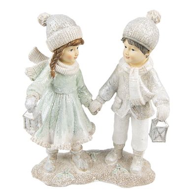 Clayre & Eef Figur Kinder 19 cm Weiß Silberfarbig Polyresin (Gr. 16x9x19 cm)