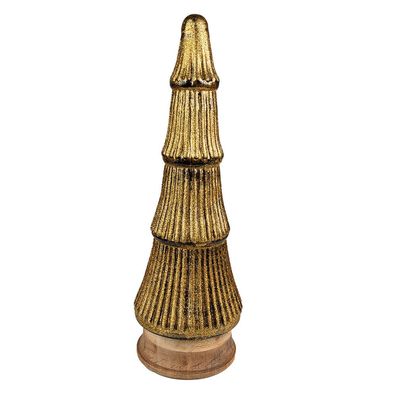 Clayre & Eef Weihnachtsdekoration Weihnachtsbaum 44 cm Goldfarbig Holz Glas