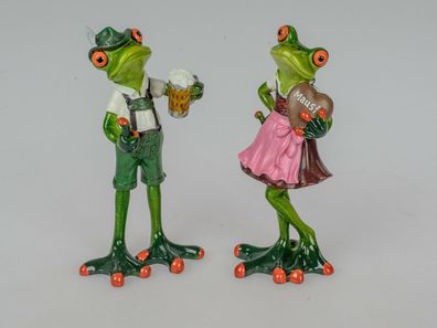 772183 Frosch Paar Tracht hellgrün 14cm aus Kunststein mit witzigen Details