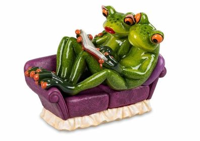 717429 Froschpaar auf Sofa 15x11cm aus Kunststein gefertigt und handbemalt