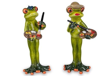 717658 Frosch als Hobbymaler 16cm aus Kunststein gefertigt handbemalt Stückpreis