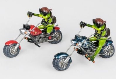 772053 Frosch auf Motorrad Copper 22cm aus Kunststein gefertigt Stückpreis