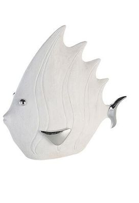 59836 Figur "Fisch" aus Poly weiss in Stein Optik Höhe 32 cm · Länge 34 cm