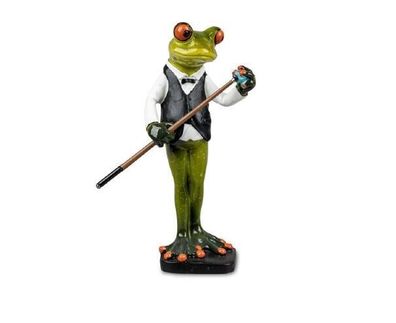 717436 Frosch Billard hellgrün 17cm aus Kunststein mit witzigen Details