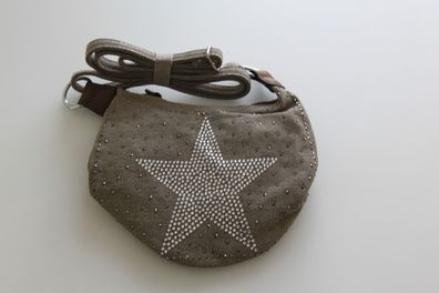 Umhängetasche Canvas mit Kristallen Stern Khaki vom Hof BA G6355-14 Handtasche