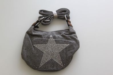 Umhängetasche Canvas mit Kristallen Stern Grau vom Hof BA G6355-21 Handtasche