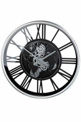 46429 Wanduhr schwarz/silberfarben, mit drehenden Zahnrädern