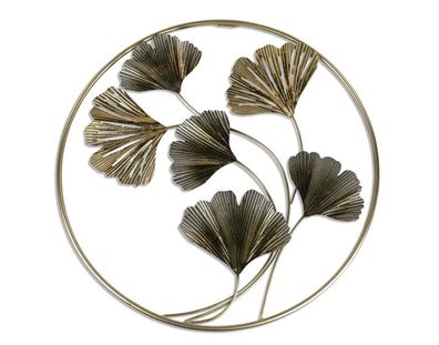 670755 Wanddeko Kreis 60cm mit Gingko-Zweig aus Metall von Hand gefertigt (Gr. 60cm)