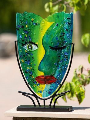 39873 GlasArt Dekovase Face "Twinkle" grün/gelb/blau, mit bunten Dekosteinen