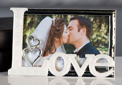 40980 Fotorahmen "Love" aus Metall · weiß silber zum Stellen für Format 10x15cm