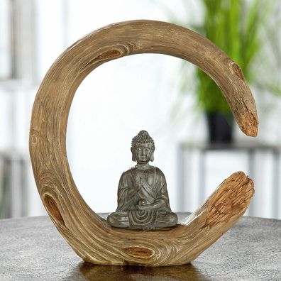 37386 Skulptur "Buddha" naturfarben in Holzoptik, Buddha in grau/braun