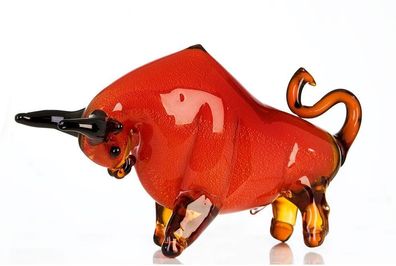 77979 Skulptur Stier Glas rot orange Länge 52cm Höhe 28cm (Gr. 28 x 52cm)