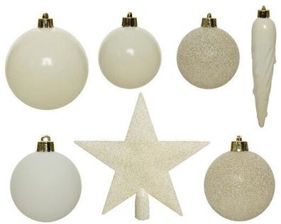 33 x Christbaumschmuck 8cm Kugeln Glanz matt Glitter Mix 023377 Wollweiss