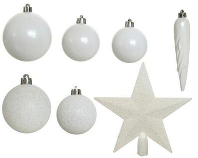 33 x Christbaumschmuck 8cm Kugeln Glanz matt Glitter Mix 023374 Winterweiss