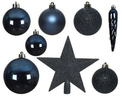 33 x Christbaumschmuck 8cm Kugeln Glanz matt Glitter Mix 023382 Nachtblau