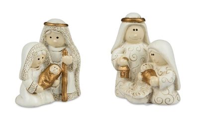 760142 Paar Mini Heilige Familie Creme-Gold 6cm aus Kunststein Hand gefertigt