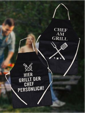 742827 Grillschürze schwarz mit Spruch 55x80cm 2 Stück aus Baumwolle