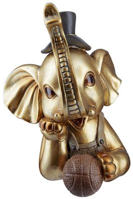 37713 Elefant "Maroni" goldfarben, mit braunem Ball und Zylinder (Gr. 19 x 15 x 12cm)