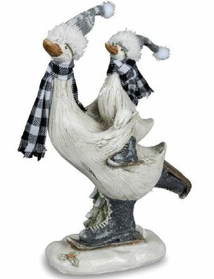 747211-2 Winterenten auf Schlittschuhen 23cm Kunststein gefertigt handbemalt