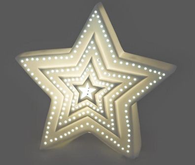 735126 Porzellan-Stern matt-weiss mit LED-Licht + Timer 21cm mit Relief