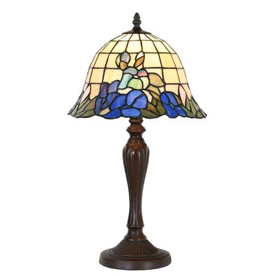 LumiLamp Tiffany Tischlampe Ø 29x53 cm Blau Beige Glas Kunststoff Rund Blumen