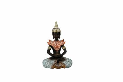 37506 Skulptur sitzender Buddha Burma grau / rot / braun gewischt Höhe 17cm